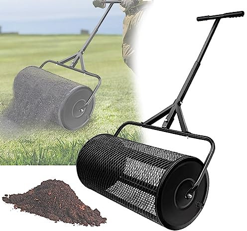 QLSABIA Épandeur de Compost, Rouleau d'épandage de Mousse de Tourbe de 12,6/15,7 Pouces de Large avec poignée en T améliorée pour la Plantation de semis - Durable et léger, 32 cm