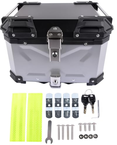 Mixizap 45L Silber Alu Motorrad Top-Case Gepäck Heckklappe mit Anti-Pick Schloss