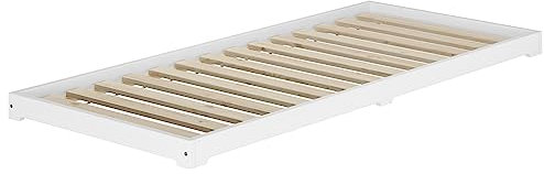 Erst-Holz®Schmales Holzbett extra niedrig Kiefer weiß 80x190 Zubehör wählbar V-60.47W-08-190Rollrost inkl.
