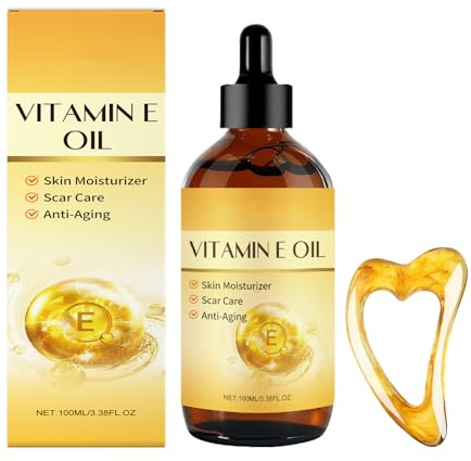 Vitamin E Öl Bio für Kosmetik Vitamin E Tropfen für Anti-Aging Narben & Dehnungsstreifen Natürliches Massage Körperöl für Trockene Haut Kopfhaut und Nägel mit Gua Sha Werkzeug