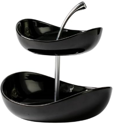 JUNYFFF Obst Etagere Mit 2 Etagen Obstschalen Aus Keramik, Platzsparendes Obstkorb Etagere Für Die Familie - Moderne Obstschale, Geeignet Für Gemüse, Obst, Snacks, Süßigkeiten,Schwarz