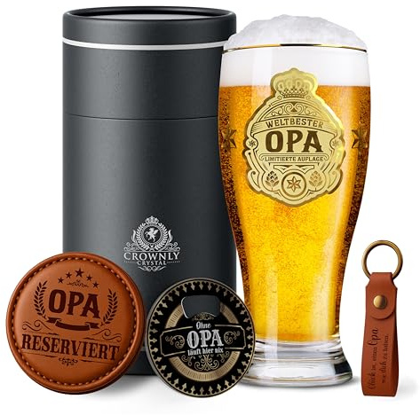 CROWNLY CRYSTAL® Personalisiertes Bierglas Geschenk für Opa Ruhestand Renteneintritt Geburtstag Geschenk für Männer