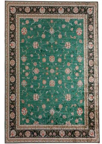 Pierre Tappeti Tappeto economico SILK 5147 Verde e Nero per salotto soggiorno, disegno persiano orientale classico, vello lucente effetto seta, misura cm. 140x200