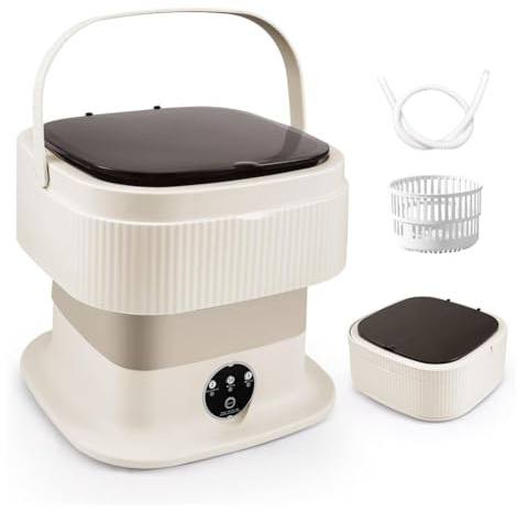 HGTRH Mini Lavatrice da 10 L, Lavatrice Portatile Pieghevole con Centrifuga 3 modalità Touch Screen per Biancheria Intima E Calzini per Appartamenti Campeggio E Viaggi Khaki 40W