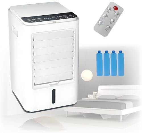 EpyGnom Aire Acondicionado Evaporativo 4 en 1 Rinfrescatore D'aria Portatile per Auto Mini Enfriador de Aire para Escritorio con Control Remoto con 3 Velocidades y 4 Bolsas De Hielo 24VHomeCar