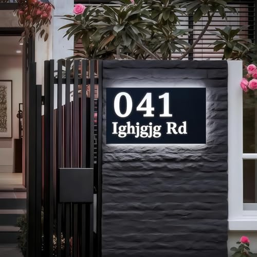 Placa Personalizada Con El Número De La Casa Para Interior/exterior, Placa Moderna Iluminada Con LED, Sign Acrílica Personalizada Con La Dirección(Warm white,10x20cm)