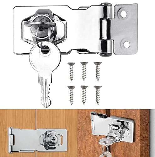 COAFTUG Keyed Hasp Lock 2.6 inch Hasp and Staple with Padlock Silver Door Latch Hasp Twist Knob shed Door Locks Zinc Alloy Keyed Locking Hasps Gate Lock with Keys for Cupboard Cabinets Gate Wardrobe