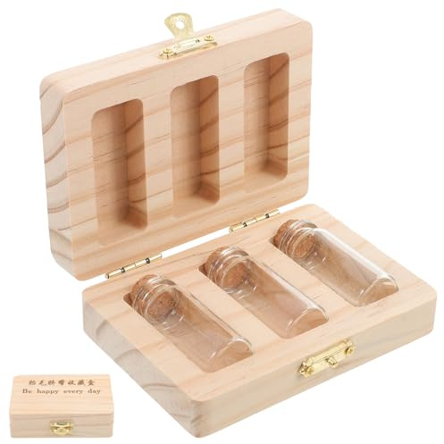 Aufbewahrungsbox für Erinnerungsstücke und Glas mit 3 Flaschen | Nabelschnur und Milchzähne, Souvenirbox im Satz, Kompakte Erinnerungsfläschchen