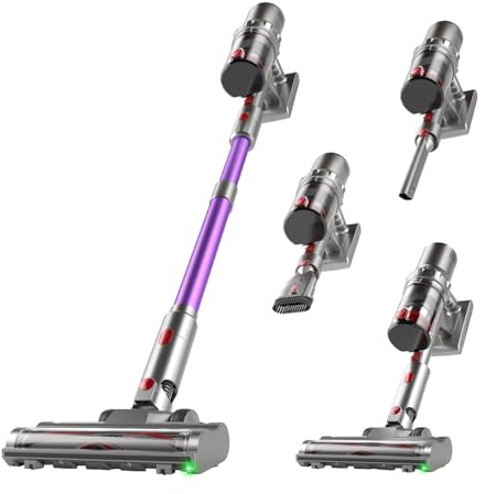 Hearten Aspirapolvere portatile senza fili, forte aspirazione, autoportante, pulsanti touch screen LED, design anti-groviglio, sistema di filtraggio multistrato, durata della batteria di 45 minuti