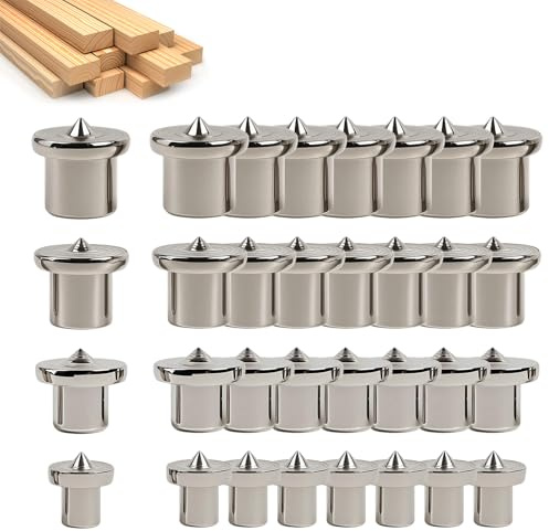 Zueyen 32 Stück Holzdübel Zentrierspitzen Set, Dübelhilfe Dübelschablone Dübelmarkierer aus Edelstahl 6, 8, 10, 12 mm für präzise Holzarbeiten (Silberfarben)