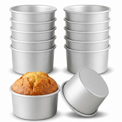 12 Piezas Mini Moldes Redondos Para Tartas Ø 9,7 X 7,5 X 5 Cm, Molde Redondo Para Pastel De Aluminio Anodizado, Para Bizcochos, Repostería Y Tartas, Plata