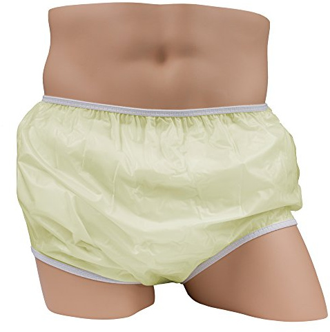 LeakMaster Adult Pull-On Vinyl Plastic Pants - Soft, Quiet and Form Fitting Incontinence Waterproof Diaper Covers for Adults - Yellow, Large Fits 36-42 Inch Waist