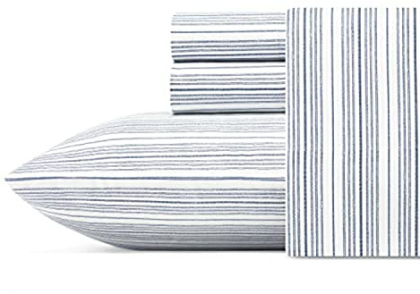 Nautica - King Size Sheets, Cotton Percale Bedding Set, Crisp & Cool, Coastal Bedding Set (Beaux Stripe Navy, King)