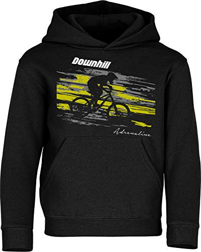 Baddery Fahrrad Pullover Kinder : Downhill Adrenaline - Sport Hoodie für Jungen und Mädchen - Outdoor Pulli Mountain Bike (Schwarz 152)