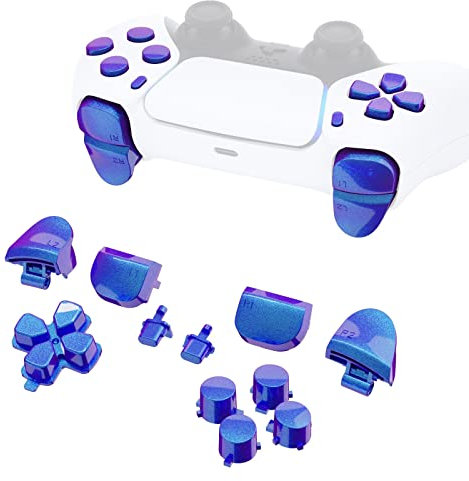 eXtremeRate Tasti Ricambio per ps5 Controller BDM-010/020,D-pad Trigger R1 L1 R2 L2 Grilletti Pulsante Share Option per ps5 Joystick con Cacciavite-Camaleonte Viola Blu