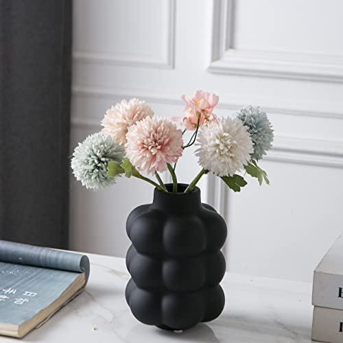Mowtanco Black Ceramic Vase - Small Spherical Flower Vase for Centerpiece, Three Floors Design for Modern Home Decor, Boho Decorative Vase - 6.7 Tall