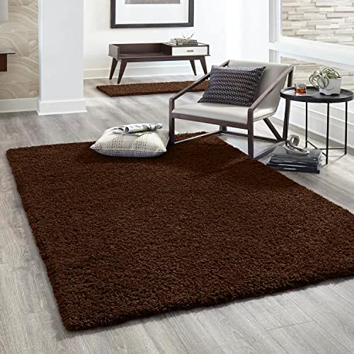 VIMODA Hochflor Teppich Prime Shaggy Langflor Wohnzimmer Schlafzimmer Modern Farben, Farbe:Braun, Maße:160x220 cm