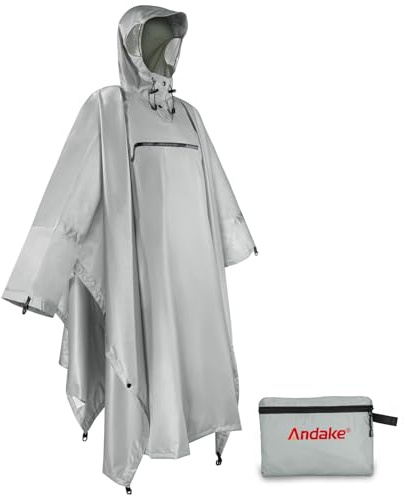 Andake Poncho Pioggia per Uomini e Donne, Mantello Bicicletta per Adulti con Maniche, Cappuccio e Rivestimento Impermeabile - Grigio