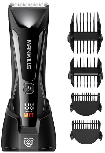 ManWills Body Hair Trimmer Men - Electric Groin Hair Trimmer with Upgraded Wide Ceramic Blade, Ball Trimmer for Men, Type-C Recharge Dock, IPX7 Waterproof, 120 Mins Cordless Use, Ball Shaver for Men