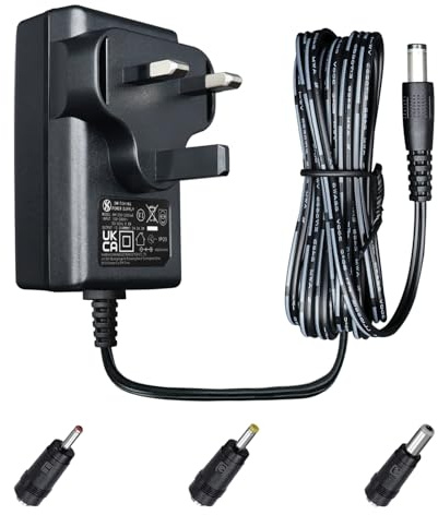 UKCA 12V 2A 24W 1.8M Power Supply Adapter with 3 Tips, 2000mA 1A 1.5A 0.5A AC DC Switching Transformer 5.5x2.1mm Plug for LED Lights, Routers, Cameras, Speakers, Monitors, DVR NVR, and more