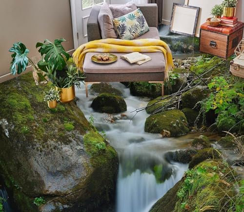 Boden Wandaufkleber Abnehmbare Wandtattoos 3D-Wasserfall-Bodentapeten-Wandbilder, 250 x 175 cm Bodenfliesen Aufkleber Wohnzimmer Studie Bodenbelag Tapete, Epoxidharz