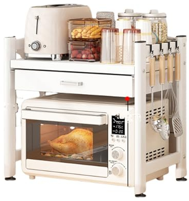 Dxcaicc Porta-Forno a microonde, Supporto per tostapane da Cucina con cassetto, Porta Bacchette, Ganci, Organizer da banco per Utensili, stoviglie,Bianca