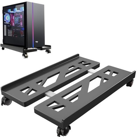 Qcdou PC Ständer für PC-Tower, Mobiler CPU Ständer, Universal CPU Ständer mit 4 Rollen, Computer Desktop Ständer, CPU-Wagen Unter Schreibtisch für Gamer, Studenten, Zuhause, Büro - Schwarz