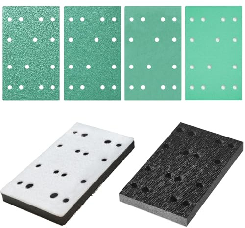 FOWOK 3 x 5 40Pcs Sanding Sheets and 2Pcs Sanding Interface Pads Fits RTS 400 REQ Sander Heavy Duty Hook & Loop Film Sandpaper for Sheet Sanders -FSSP42