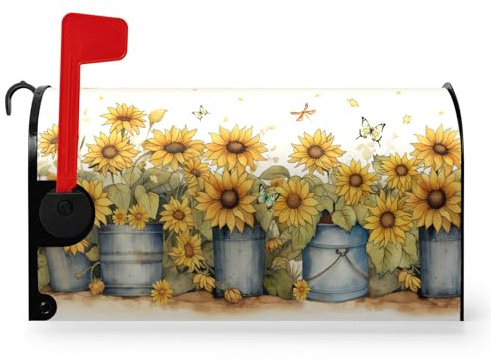 Dacawin Coperture magnetiche per cassette postali estive con fiori gialli di grandi dimensioni, copertura per cassetta postale oversize estiva floreale, decorazione per cassetta postale, impermeabile,