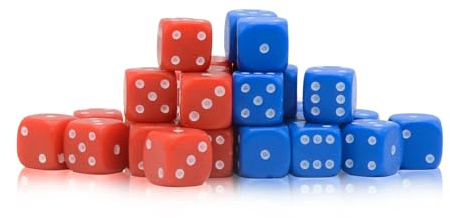 Lot de 30 dés D6 | Classique 10 mm (15 rouges et 15 bleus)