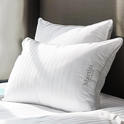Martha Stewart Hotel Collection Pillow 500 Thread Count Damask Stripe Embroidered Feathers Soft Hypoallergenic 100% Cotton King Size Set of 2