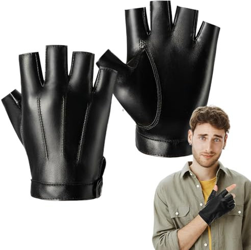 XYTAHDM Fingerlose Handschuhe für Herren und Frauen, Fahrhandschuhe für Männer,Pu-lederhandschuhe Radfahren halbfinger runde Taktische Handschuhe(Schwarz)