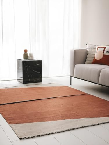 benuta Pop Baumwollteppich Lenny - Terracotta 60x100 cm - 100% Baumwolle - Rechteckig & im Style: Abstrakt,Geometrisch,Streifen, Minimalistisch, Natural Living, Retro - Pflegeleicht für Wohnzimmer