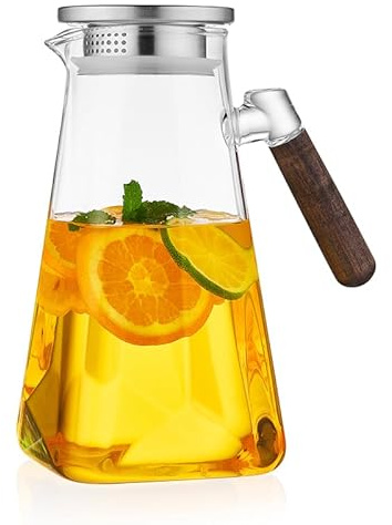 2L Glass Pitcher with Lid and Spout, Water Jug, 68 OZ Carafe for Hot/Cold Water, Large Iced Tea Pitcher for Coffee, Juice and Homemade Beverage