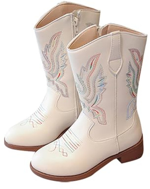 Nlaayong Bottes et Bottines Fille - Bottes Western Cowgirl Cowboy pour Filles, Chaussures d'équitation mi-Mollet pour Petit Enfant/Grand Enfant