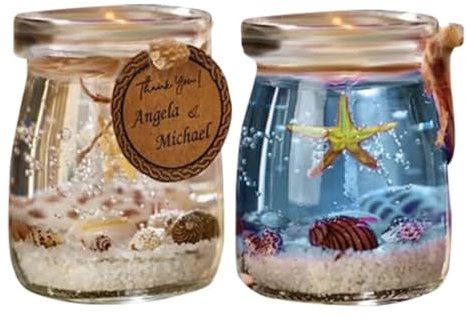 Lot de 2 bougies parfumées en gel sur le thème de l'océan dans un bocal en verre, bougie en gelée avec une carte, bougie d'aromathérapie transparente de 8 cm, bougies pour spa, yoga, relaxation (1