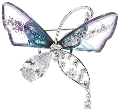 LALAFINA Elegante Schmetterlingsbrosche Modisches Bekleidungsaccessoire aus Kupfer und Zirkon Leichte Ansteckblume für Damen für und Alltag