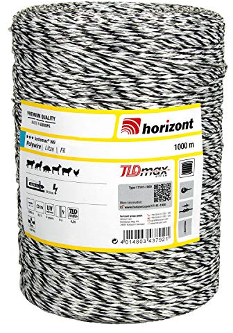 horizont Weidezaunlitze turbomax® W9, 1000 m lang, weiß, 9x 0,25 mm TBmax-Leiter, 200 kg Bruchlast, für lange bis sehr lange Zäune mit starkem Bewuchs, Weidezaunband, Breitband Litze, Elektrozaun