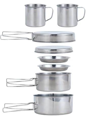 BeGrit Backpacking Camping Cookware Mini Picnic Camping Cooking Mess Kit with Pot and Pan Set for Hiking 8pcs Set