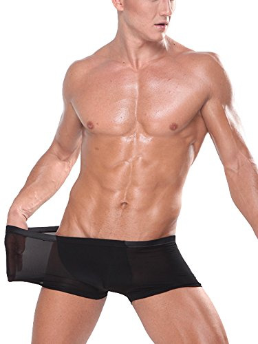 WANYING Glace Soie Sexy Taille Basse Boxer pour Homme Lisse Mince Respirant Basique - Noir Taille L