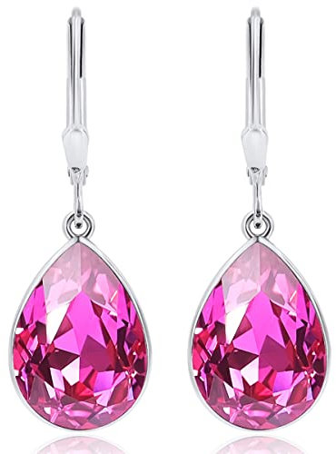 Ohrringe 925 Silber Kristall-Ohrringe Fuchsia Tropfen NOBEL SCHMUCK