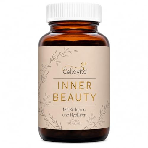 Cellavita – Inner Beauty mit Kollagen & Hyaluron Komplex – Nahrungsergänzungsmittel Collagen 180 Kapseln – Unterstützung von Hautelastizität & Feuchtigkeitsversorgung für Haut, Haare & Nägel