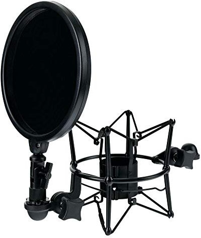 Pronomic MSP-45 Mikrofonspinne mit Popschutz (schwarze Mikrofonspinne, für Mikrofone mit 45 bis 52 mm Durchmesser, inkl. 15cm-Popkiller) schwarz