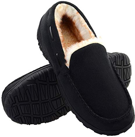 Vonair Mens Moccasin Slippers Indoor Outdoor Slip on Warm House Shoes Breathable Moccasins for Men 11 US Black