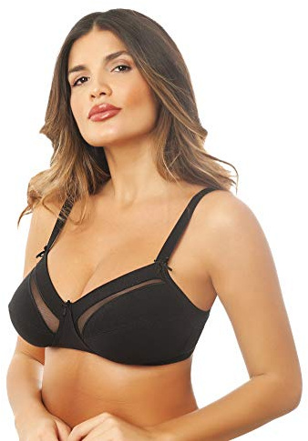 Istintiva Lavinia – Reggiseno Senza Ferretto con Inserti in Tulle ad Elevato Sostegno | Coppe morbide Non Imbottite | Spalline Regolabili | Nero, Taglia 5C