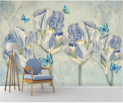 Wall Paper 3D Wallpapers Mural Lilac Classical Art Flower Blue Butterfly Photo Wallpaper Non-Woven Wall Mutals Giant Poster Decoration 430x300cm