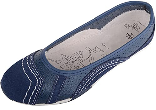 ABSOLUTE FOOTWEAR Womens Genuine Leather Ballerina Style Pump Dolly Shoes