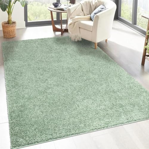 carpet city Shaggy Tapis de salon, à poils longs, motif uni, vert, 120 x 170 cm, doux et moelleux, moderne, convient également à la chambre à coucher