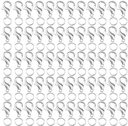 300 Stück Silber Karabinerverschluss Schmuck Set 12x7mm Kettenverschluss Silber Und Biegeringe Offene Verschlüsse für Ketten Schmuckverschlüsse für Schmuckherstellung, Ohrring, Armband, Halskette