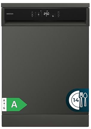 Cecotec Lave-vaisselle 60 cm Bolero 6800 Dark A, 14 Couverts, Basse Consommation, Moteur Inverter Plus Duo, 8 Programmes, Lavage Automatique, Nettoyage à Vapeur, Nettoyage Intérieur et Demi-Charge